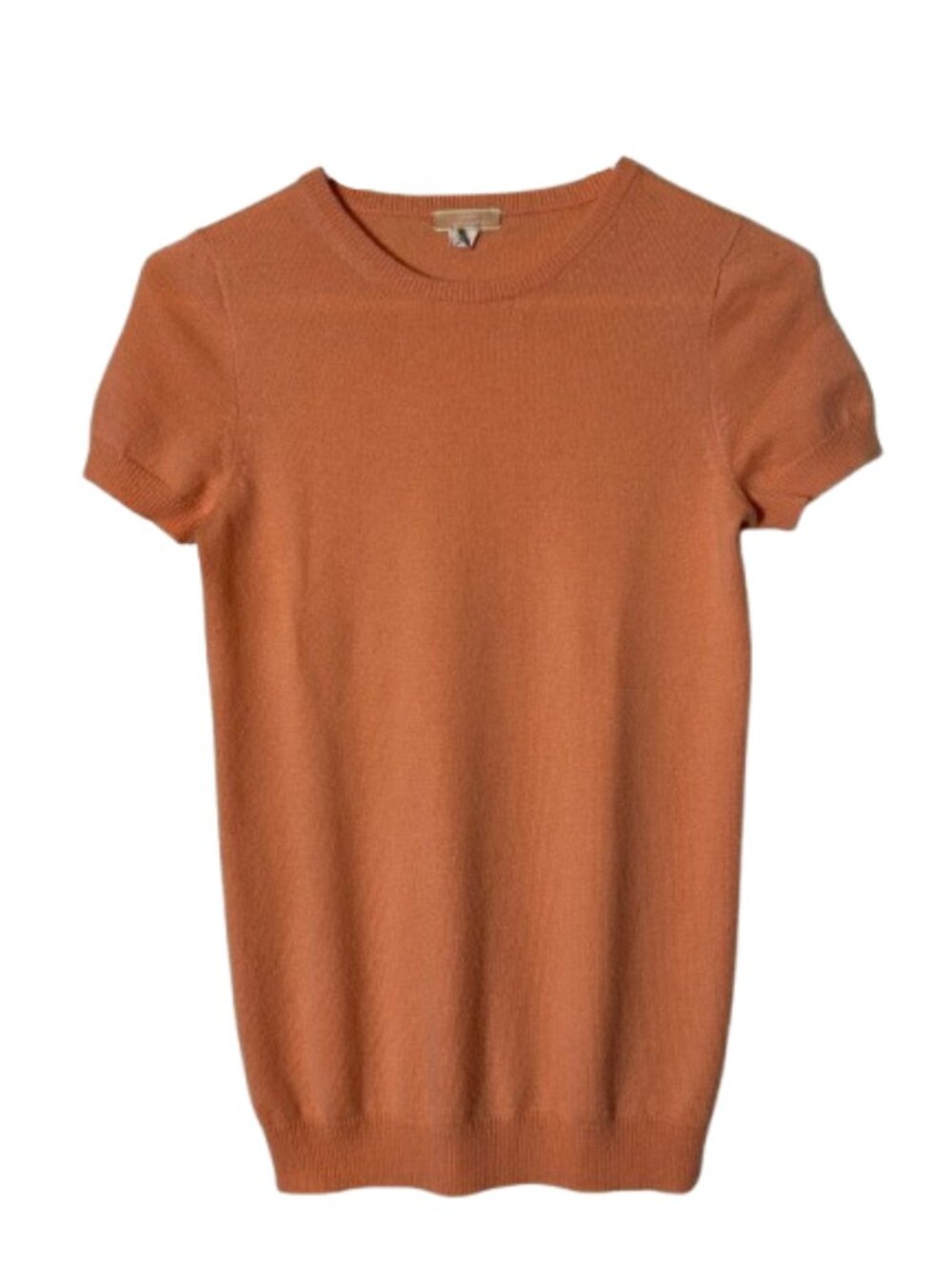 J. Crew coral orange pink 100% cashmere short sleeve sweater top womens XS
